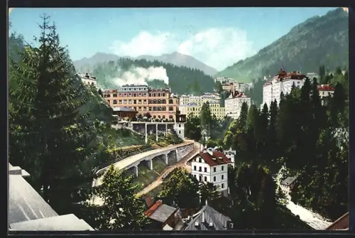 AK Bad Gastein /Tauernbahn, Panorama mit Hotel