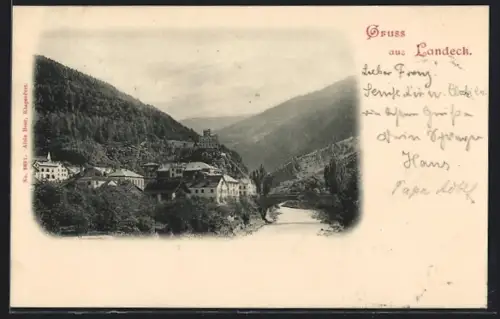 AK Landeck, Panorama mit Burg