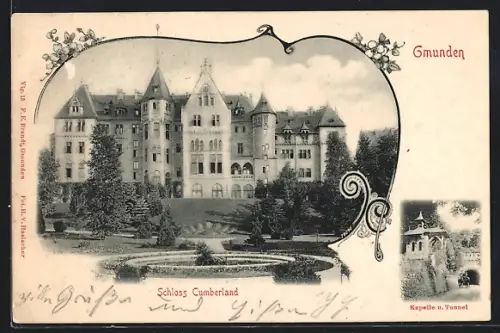 AK Gmunden, Schloss Cumberland, Kapelle und Tunnel