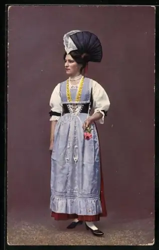 AK Es Appenzeller Zischgeli, Junger Frau in Tracht