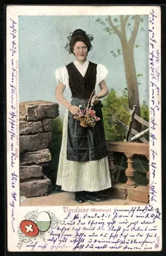 AK Montreux, Vaudoise, Frau mit Korb