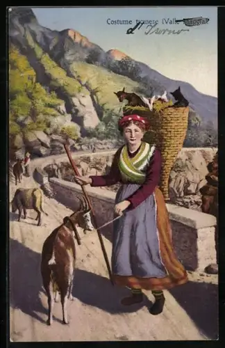 AK Frau mit Ziegen und Zicklein