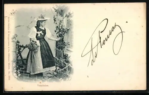 AK Schweiz, Vaudoise, Junge Frau mit Korb