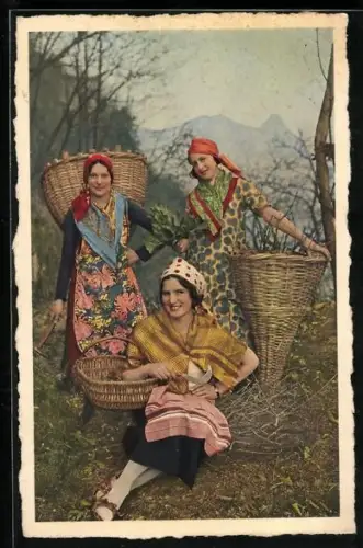 AK Costumi ticinesi, Frauen aus der Schweiz in Tracht