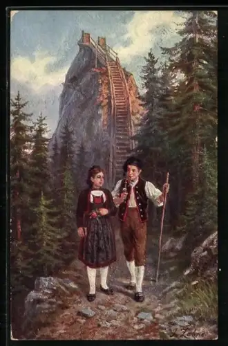 AK Chaux-de-Fonds, Paar in alten guggisberger Tracht
