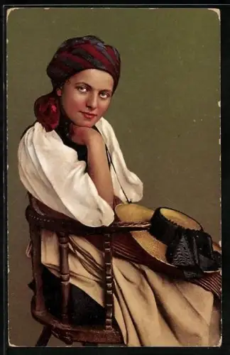 AK Bern, Haslitalerin mit Kopftuch und Hut