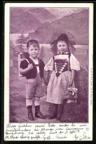AK Schweiz, Kinderpaar in Trachtenkleidung