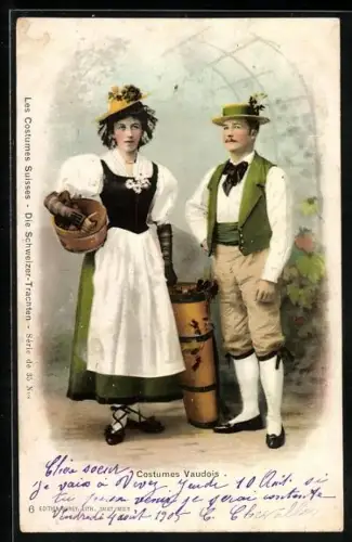 AK Costumes Vaudois, Schweizer Parr in Tracht