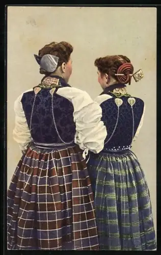 AK Nidwaldnertracht, Frau und Mädchen