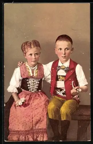 AK Schweizer Mädchen und Junge in Tracht