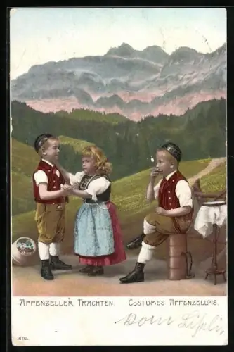 AK Mädchen und Jungen in Appenzeller Tracht