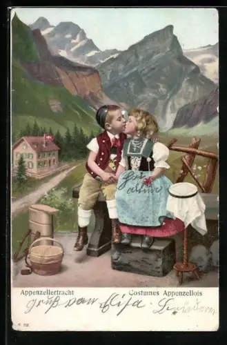 AK Appenzell, Kinder in Appenzeller Trachten, Costumes Appenzellois, Schweiz