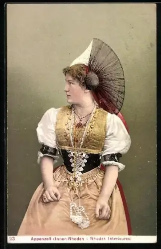 AK Appenzell, Schweizerin mit zur Seite gedrehtem Kopf in Tracht