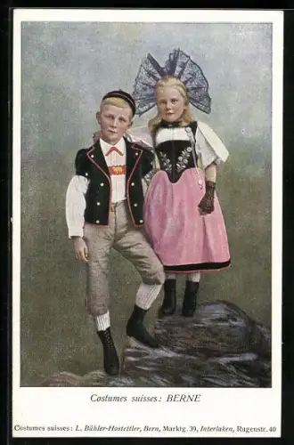 AK Geschwisterpaar in Berner Tracht