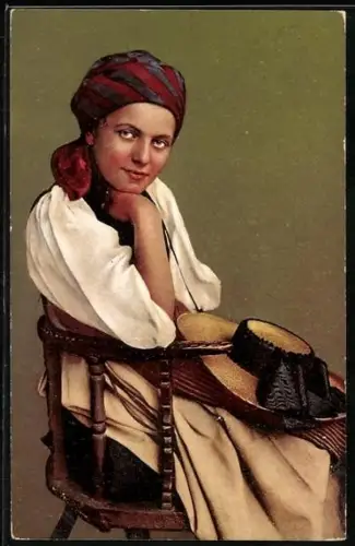 AK Bern, Haslitalerin mit Kopftuch und Hut