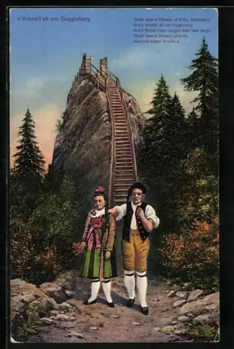 AK Guggisberg, s`Vreneli am em Guggisberg, Paar in Tracht
