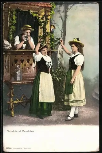 AK Schweiz, Vaudois et Vaudoise, Paar in Tracht