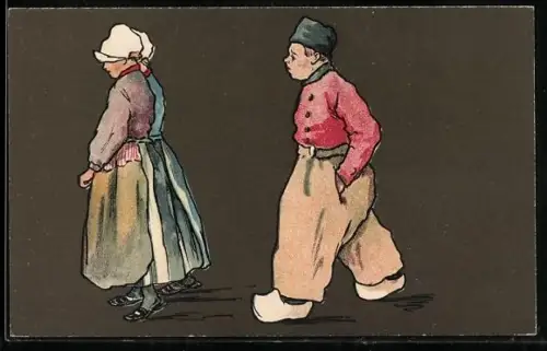 AK Niederländer in Holzschuhen geht Frau nach