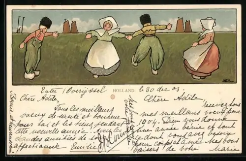 Künstler-AK Holland, Niederländisches Paar beim Tanz