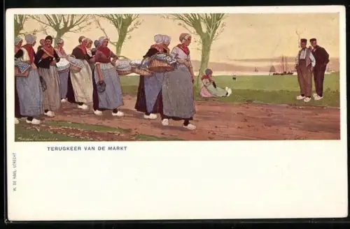 AK Niederländische Frauen gehen nach dem Waschen der Kleidung wieder nach Hause