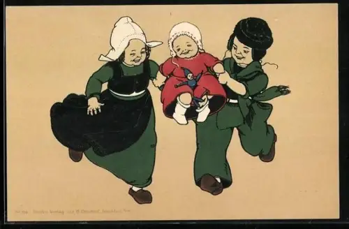 AK Niederländische Tracht, Junges Familienglück mit Baby