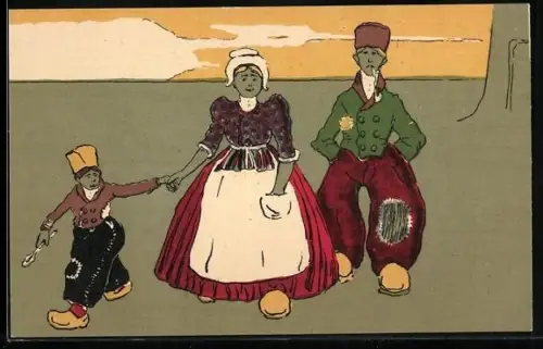 AK niederländische Familie in Trachten