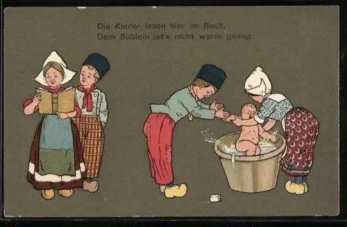 AK Niederländische Kinder lesen in einem Buch