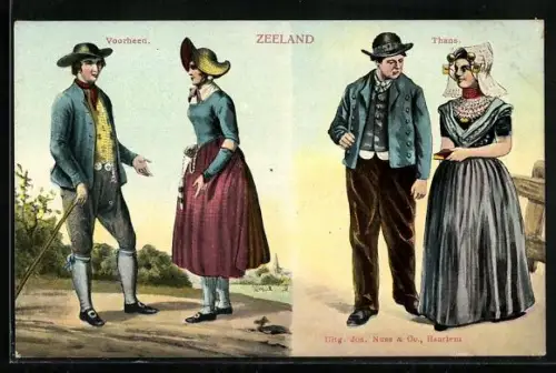 AK Zeeland, Paar in Tracht im Vergleich Früher und Heute