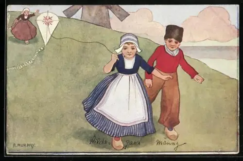 Künstler-AK sign. A. Murphy: Holländische Kinder mit Drachen