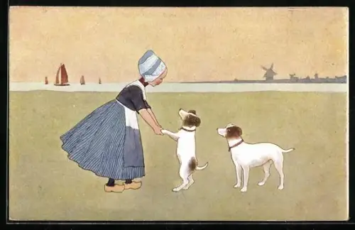 Künstler-AK Brüder Kohn (B.K.W.I) Nr. 648-1: Kleine Niederländerin und Hunde