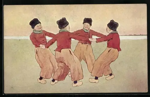 Künstler-AK Brüder Kohn (B.K.W.I) Nr. 648-8: Jungen in Trachten tanzen