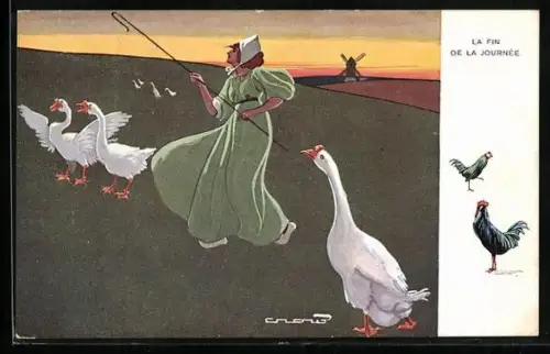 Künstler-AK Raphael Tuck & Sons Nr.614: Hirtin mit Gänsen