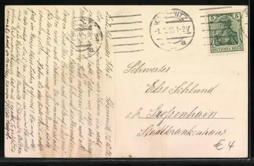 AK Drei niederländische Mädchen mit Zweigen, Im Hintergrund Windmühle, Neujahrsgruss