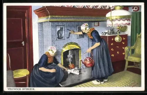 AK Veluwe, Zwei Niederländerinnen am Kamin