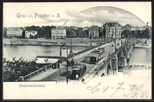 AK Frankfurt a. M., Untermainbrücke mit Pferdebahn