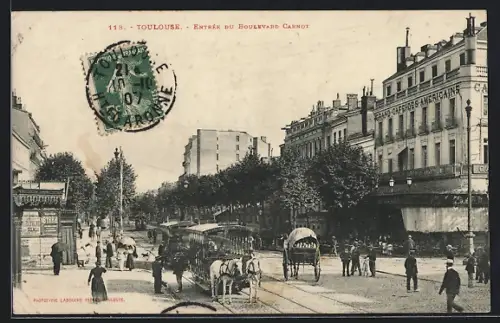 AK Toulouse, Entrée du Boulevard Carnot, Pferdebahn
