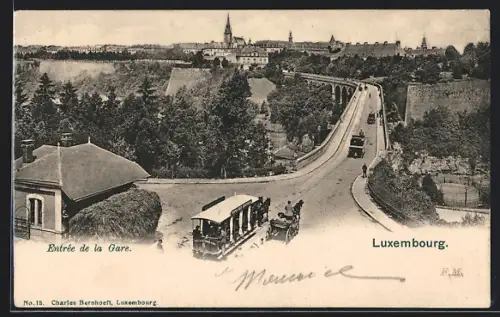 AK Luxembourg, Entrée de la Gare, Pferdebahn