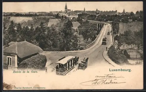 AK Luxembourg, Entrée de la Gare, Pferdebahn
