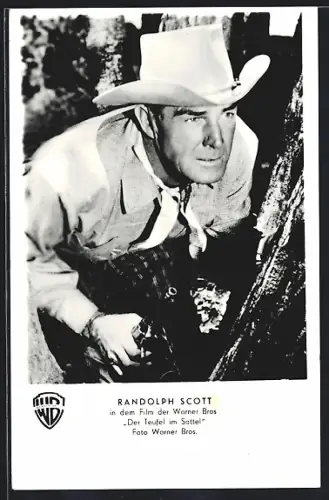 AK Schauspieler Randolph Scott in seinem Film Der Teufel im Sattel
