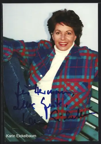 AK Schauspielerin Karin Eickelbaum mit lächelndem Gesicht, Autogramm
