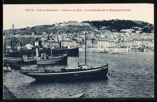 AK Cette, Station Balneaire, Interieur du Port, Vue Generale de la Montagne St-Clair