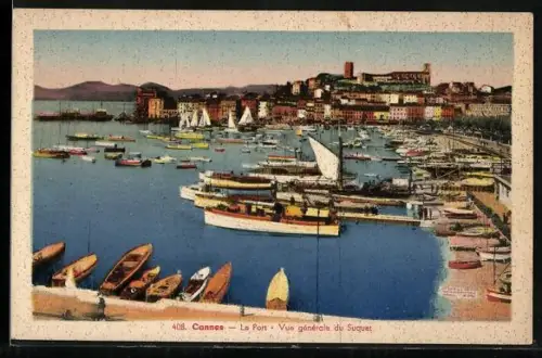 AK Cannes, Le Port, Vue generale du Suquet