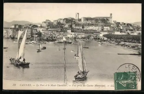 AK Cannes, Le Port et le Mont Chevalier, Vue prise du Casino Municipal