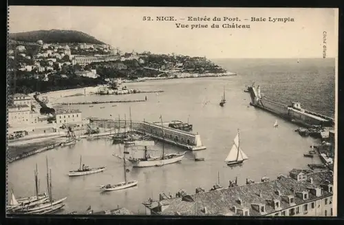 AK Nice, Entrée du Port, Baie Lympia, Vue prise du Chateau