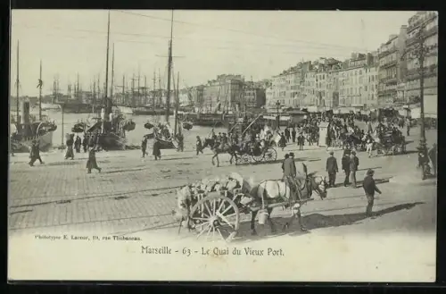 AK Marseille, Le Quai du Vieux Port, reges Treiben im Hafen
