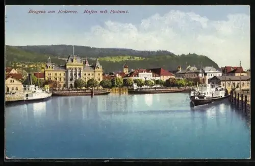 AK Bregenz am Bodensee, Hafen mit Postamt