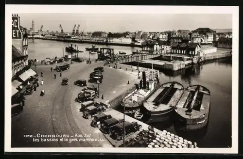 AK Cherbourg, Vue sur les bassins et la Gare maritime, Partie am Hafen