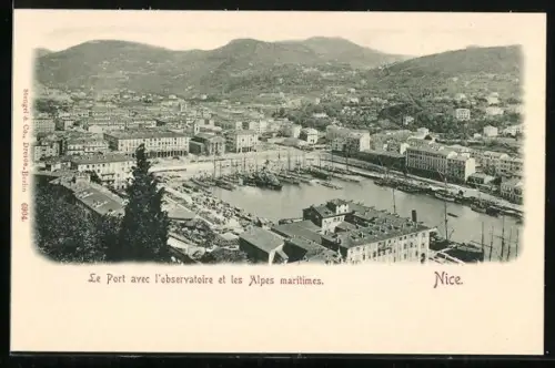 AK Nice, Le Port avec l`observation et les Alpes maritimes