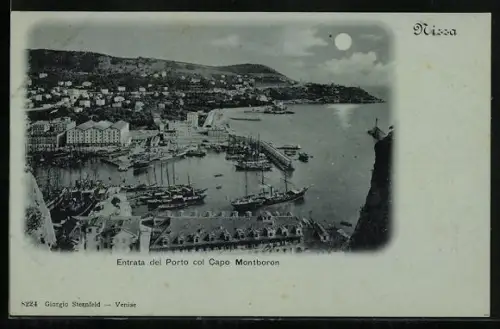 Mondschein-AK Nizza, Entrata del Porto col Capo Montboron
