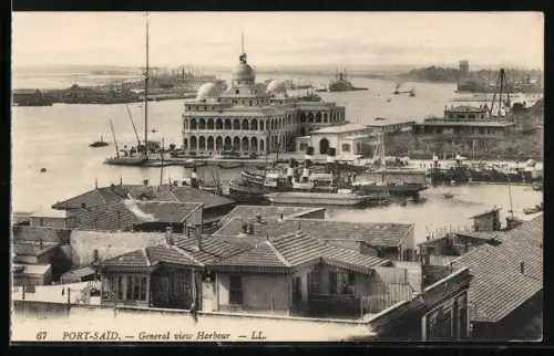 AK Port-Said, General view harbour, Schiffe im Hafen